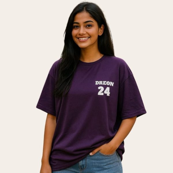 Oversized Purple DREON 24 T-Shirt for Women – Sporty Streetwear Look | Dreon India