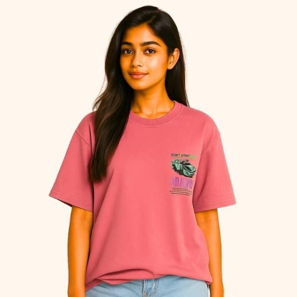 Women’s Oversized Graphic T-Shirt – “Start Your Ride” Car Print | Dreon India