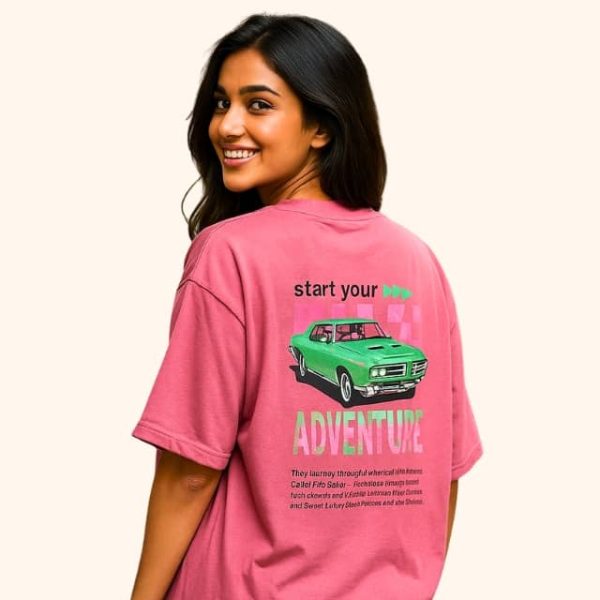 Women’s Oversized Graphic T-Shirt – “Start Your Ride” Car Print | Dreon India - Image 2