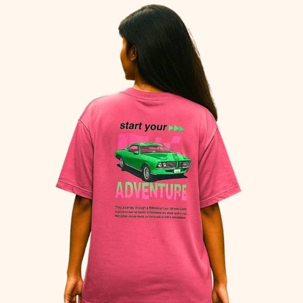 Women’s Oversized Graphic T-Shirt – “Start Your Ride” Car Print | Dreon India - Image 4